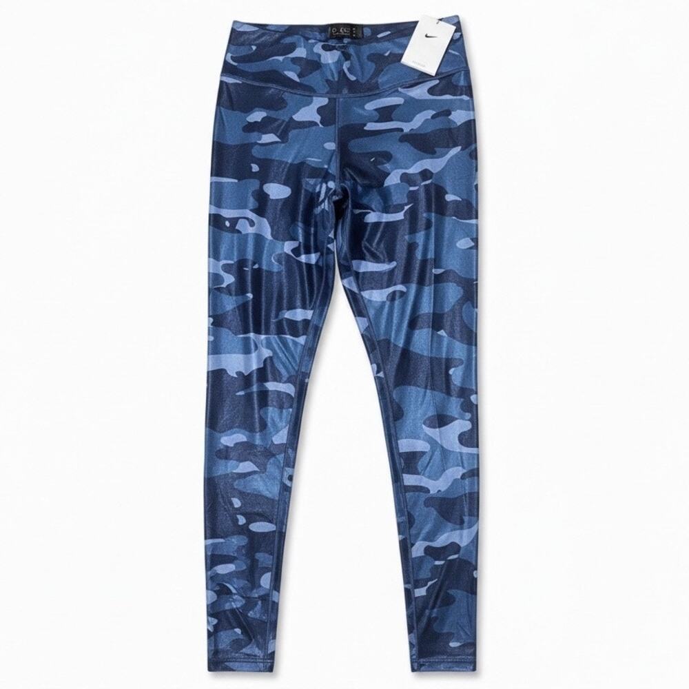 Nike Blue Camo Training Leggings Tight Fit Mid Rise Full Length Med W